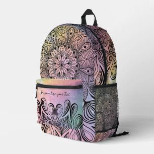 Elegante Pastel Lila & Pink Mandala Trippy Name Bedruckter Rucksack