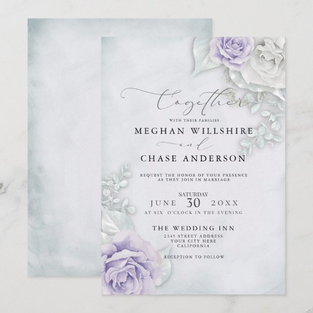 Elegante Pastel Lilac Rose Einladung (Vorne/Hinten)