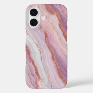 Elegante Pastel Marble & Rose Gold Glitzer iPhone 16 Hülle