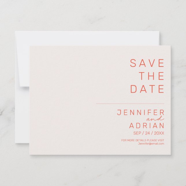Elegante Pastel Minimal Horizontal Save the Date (Vorderseite)