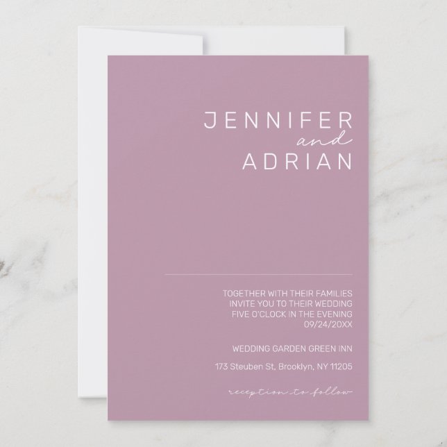 Elegante Pastel Minimal Lila Modern Simple Weddin Einladung (Rückseite)