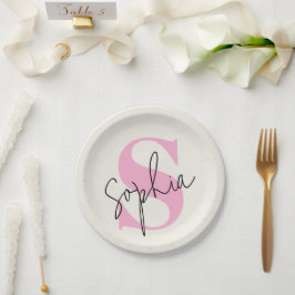 Elegante Pastel Monogram Personalisiert Paper Tell Pappteller