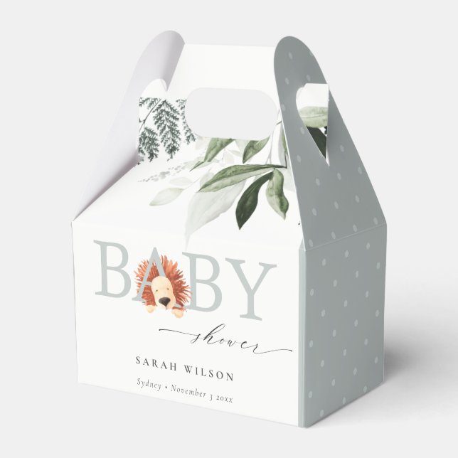 Elegante Pastel Niedlich Lion Foliage Babydusche Geschenkschachtel (Vorderseite)