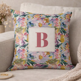 Elegante Pastel Pink Abstrakte florale Mit Monogra Kissen