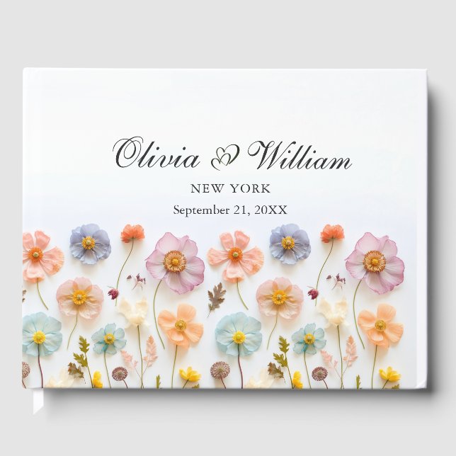 Elegante Pastel Pink Bohemische Wildblume Hochzeit Gästebuch (Vorderseite)