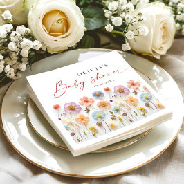 Elegante Pastel Pink Boho Wildblume Babydusche Serviette