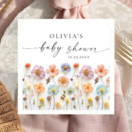 Elegante Pastel Pink Boho Wildblume Babydusche Serviette