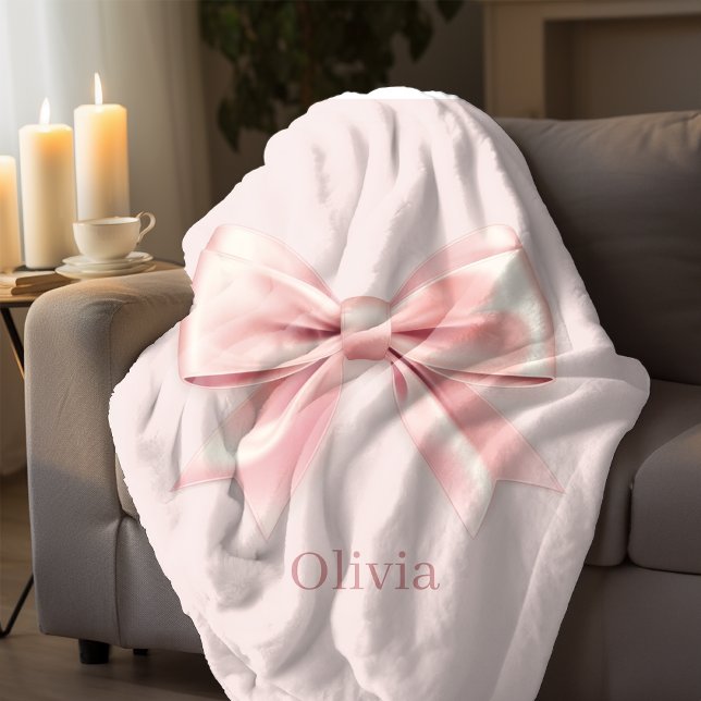 Elegante Pastel Pink Bow & Name Personalisiert Sherpadecke (Von Creator hochgeladen)
