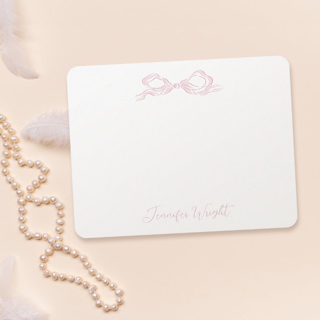 Elegante Pastel Pink Bow Personalisiert Stationery Mitteilungskarte (Elegant Pastel Pink Bow Personalized Stationery Note Card)