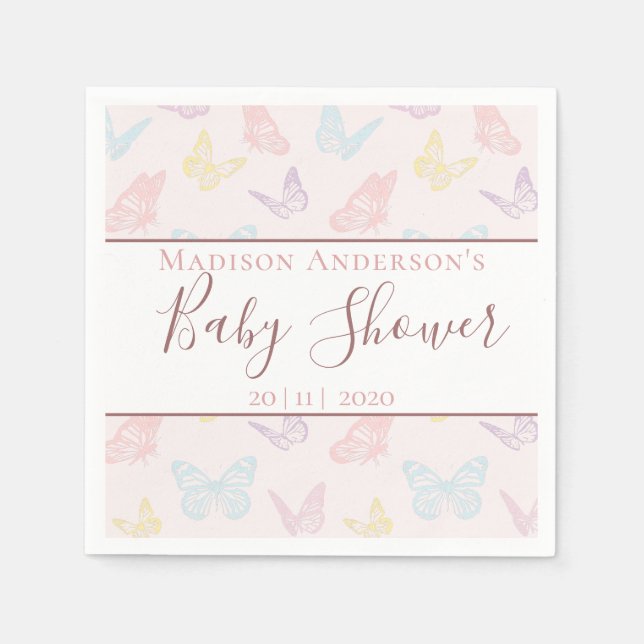 Elegante Pastel Pink Butterflies Girl Baby Shower Serviette (Vorderseite)