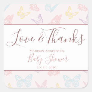 Elegante Pastel Pink Butterflies Kinderdusche Dank Quadratischer Aufkleber