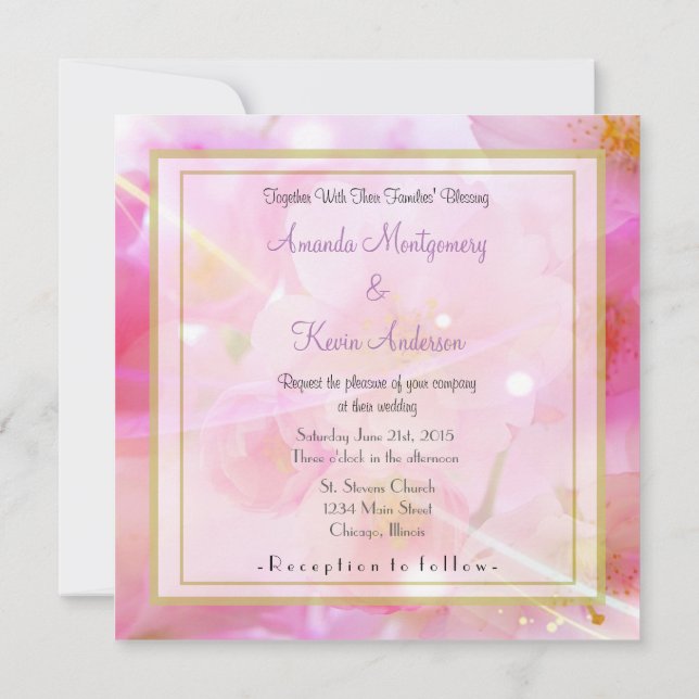 Elegante Pastel Pink Cherry Blossom Blume Hochzeit Einladung (Rückseite)