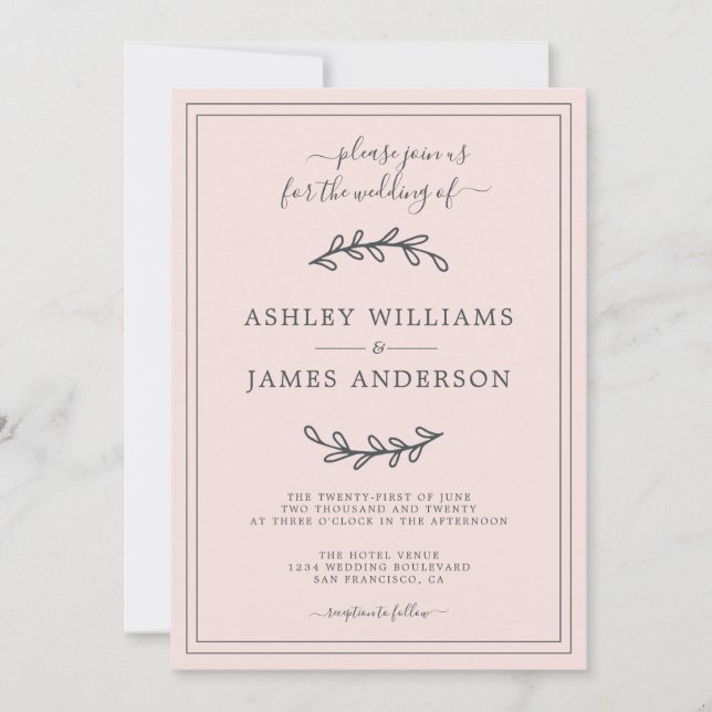 Elegante Pastel Pink Einladung (Vorderseite)