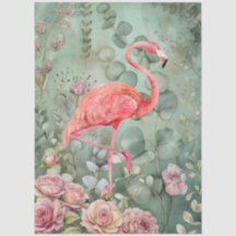 Elegante Pastel Pink Flamingo & Rose Decoupage