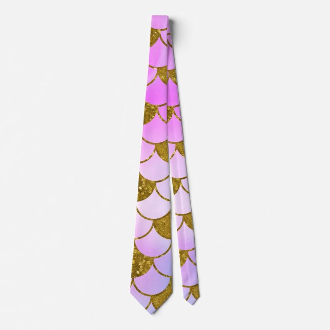 Elegante Pastel Pink Gold Glitzer Mermaid Scale Krawatte (Vorderseite)