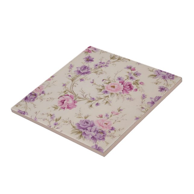 Elegante Pastel Pink & Lila Garden Blooms Fliese (Seite)