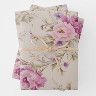 Elegante Pastel Pink & Lila Garden Blooms Geschenkpapier Set