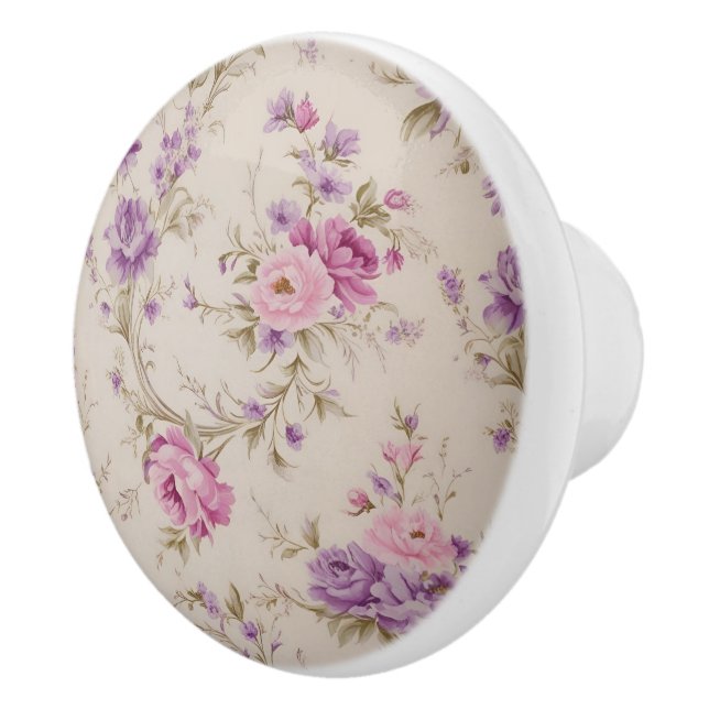 Elegante Pastel Pink & Lila Garden Blooms Keramikknauf (Rechts)