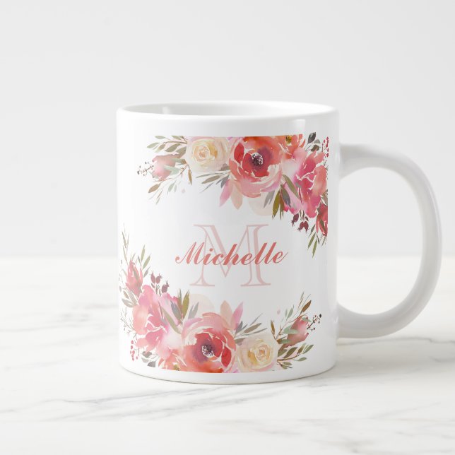 Elegante Pastel Pink Peach Rose Blumenname Jumbo-Tasse (Rechts)