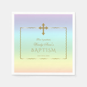 Elegante Pastel Rainbow Color Gold Cross Taufe Serviette