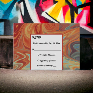 Elegante Pastel Red Blue Abstrakte Kunsthochzeit RSVP Karte