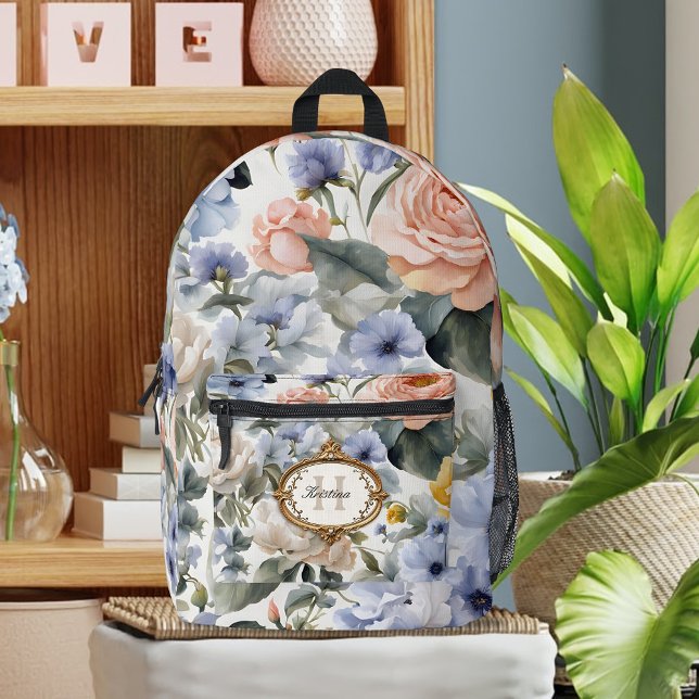 Elegante Pastel-Rose und Peonings mit Verziertem R Bedruckter Rucksack (Von Creator hochgeladen)