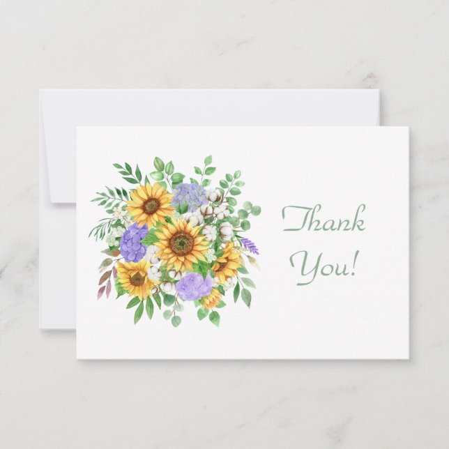 Elegante Pastel Sunflower Bouquet Vielen Dank Flat Mitteilungskarte (Vorderseite)