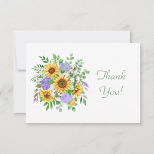 Elegante Pastel Sunflower Bouquet Vielen Dank Flat Mitteilungskarte