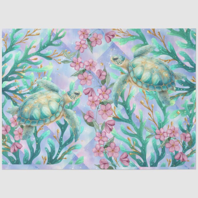 Elegante Pastel Wasserfarbe Meeresschildkröten Dec Seidenpapier (Vorderseite)