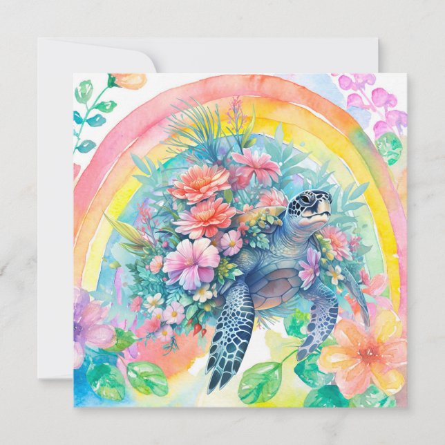 Elegante Pastel Wasserfarbene Meeresschildkröte Dankeskarte (Vorderseite)