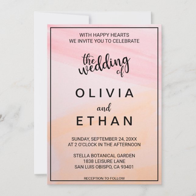 Elegante Pastel Watercolor Abstrakte Hochzeit Einladung (Vorderseite)