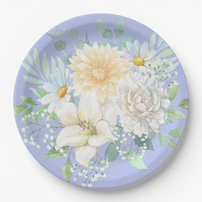 Elegante Pastel Watercolor Blume Pappteller (Vorderseite)