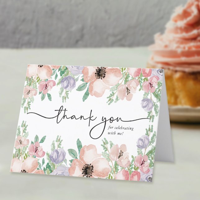 Elegante Pastel Watercolor Blumenkarte Danke Karte (Von Creator hochgeladen)
