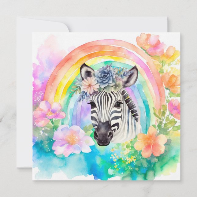 Elegante Pastel Watercolor Floral Zebra Dankeskarte (Vorderseite)