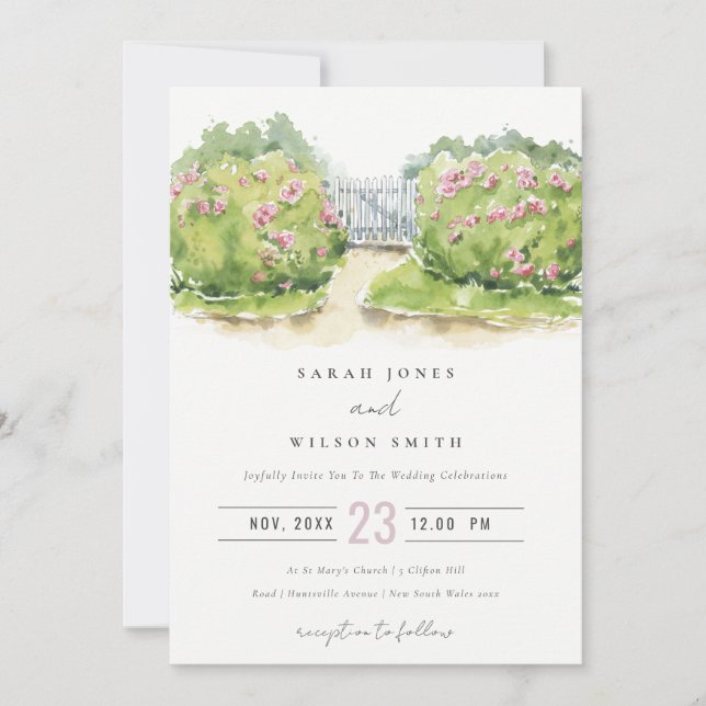 Elegante Pastel Watercolor Hütte Garden Einladung (Vorderseite)