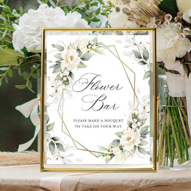 Elegante Pastel White Roses Eucalyptus Blume Bar Poster (Von Creator hochgeladen)