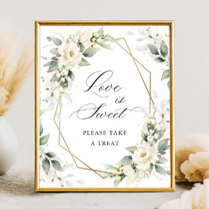 Elegante Pastel White Roses Liebe ist süß Poster