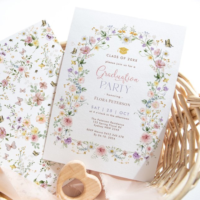Elegante Pastel Wildblume Garden Graduation Party Einladung (Von Creator hochgeladen)