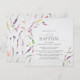 Elegante Pastel Wildblume Wasserfarben Taufe Einladung