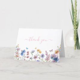 Elegante Pastel Wildblumen Grünes Brautparty Dankeskarte