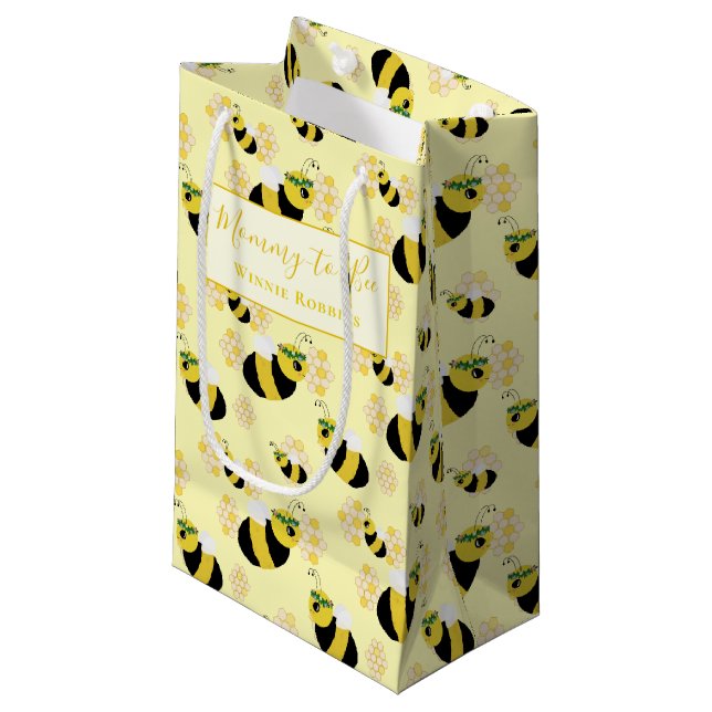 Elegante Pastel Yellow Bee Honeycomb Babydusche Kleine Geschenktüte (Vorderseite Schrägansicht)