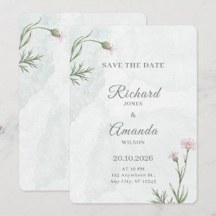 Elegante Pastell-Aquarell-Blumenhochzeit Save The Date