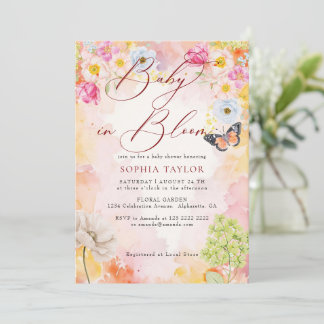 Elegante Pastell-Blumen-Baby-in- Blüte-Baby-Party  Einladung
