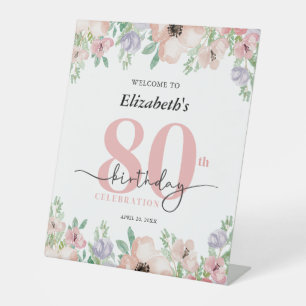 Elegante Pastell-Blumenparty zur 80. Geburtstagsfe Sockelschild