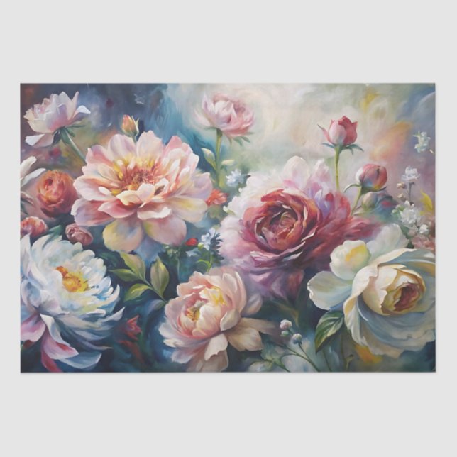 Elegante Pastell-Frühlingsblumen-Decoupage Seidenpapier (Vorderseite)
