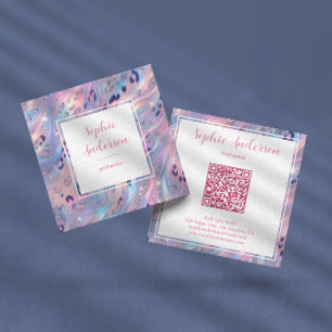 Elegante Pastell-Holografische Marmor-Optik mit QR Quadratische Visitenkarte