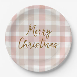 Elegante Pastell-Kariert Frohe Weihnachten Papier- Pappteller