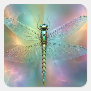 Elegante Pastell-Libellen-Fraktal-Kunst, Quadratischer Aufkleber