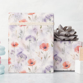 Elegante Pastell-Mohnblumen und Wildblumen-Geschen Geschenkpapier