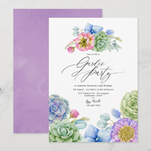 Elegante Pastell-Sukkulenten-Gartenparty Einladung